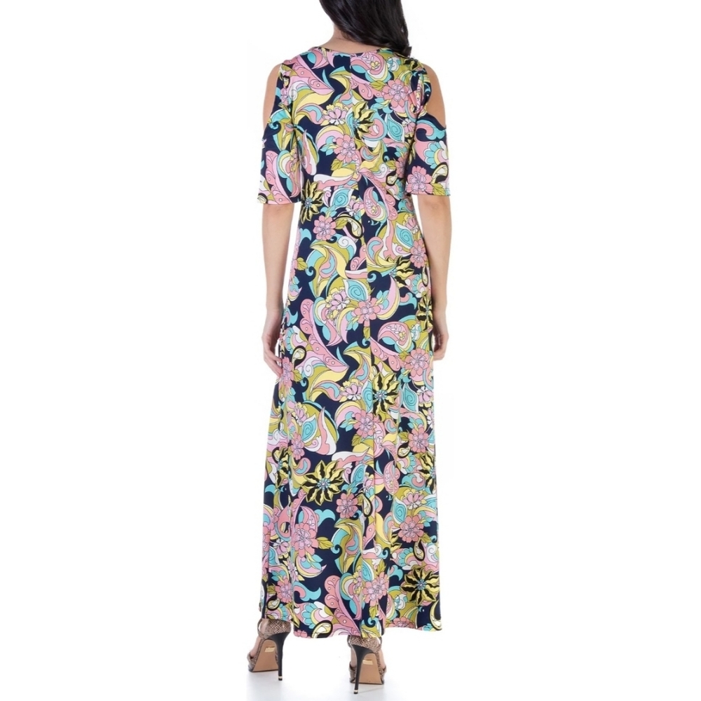 24seven Floral Cold Shoulder Flowy Casual Maxi Dress Large - Picture 3 of 10